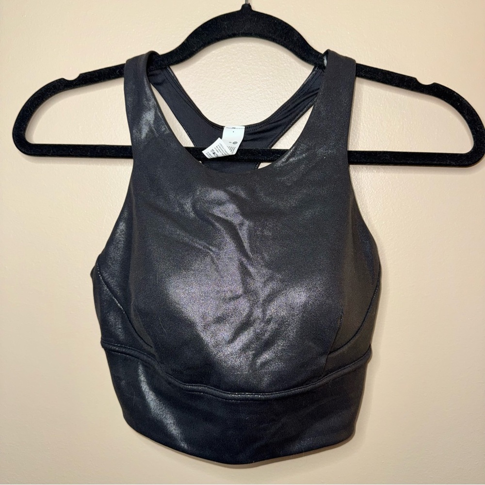 Lululemon Wunder Train Longline Bra Shimmering Black Foil Sports Bra Size 6